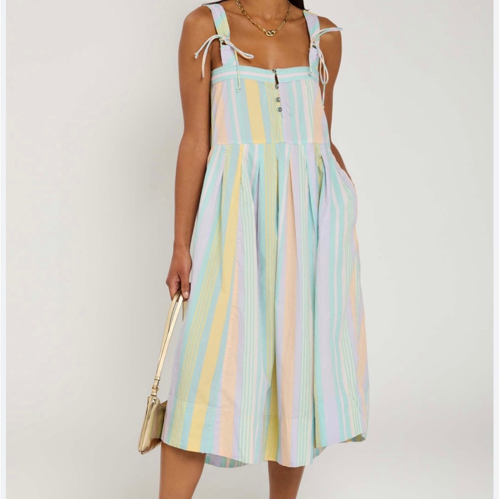 Free People | Primavera Stripe Cotton Midi Dress | Small | NWT | Pastel